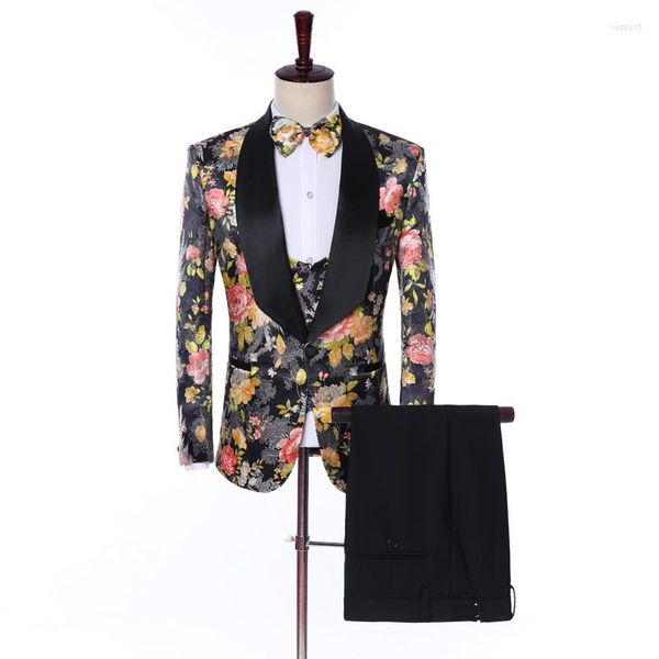 Trajes de hombre TPSAADE traje Homme bordado para hombre negro chal solapa esmoquin Terno Masculino novio boda graduación Blazer Slim Fit 3 piezas