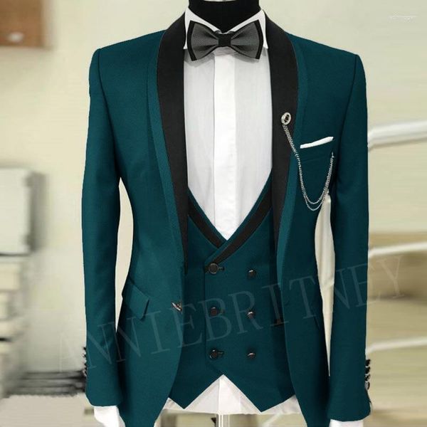 Costumes pour hommes à la mode costume vert foncé pour les conceptions de bal de mariage marié veste de smoking pantalon gilet 3 pièces dîner hommes blazer
