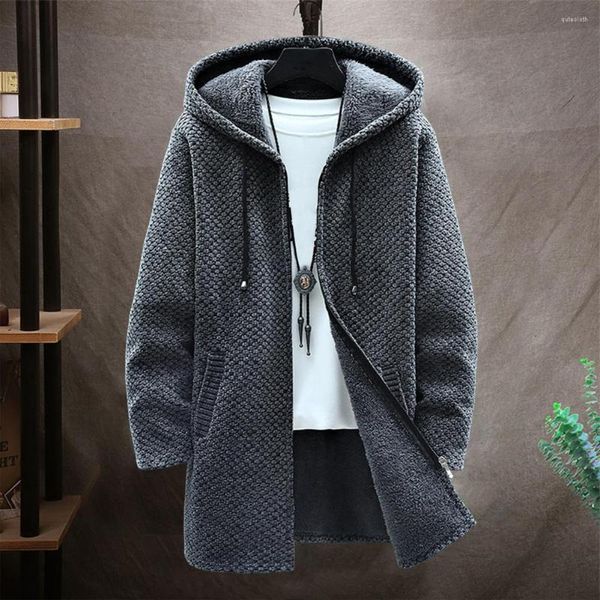 Trajes para hombres Abrigo de moda para hombres Temperamento Suéter con capucha Espesar Cremallera Chaqueta de punto Chaqueta de punto