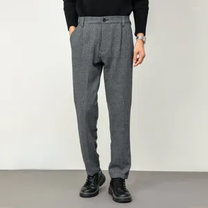 Herenpakken Broek Wol Tweed Vrije tijd Katoen Mannelijke Heer Regular Fit Visgraat Business Broek Pak Voor Bruiloft Bruidegom P59