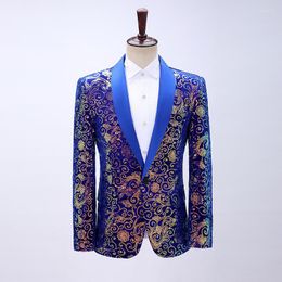 Suits para hombres Avierte el cuello delgado Fit Slim Row One Botón Retro Sequin Color Blazer para el Singer Singer Dress Performance
