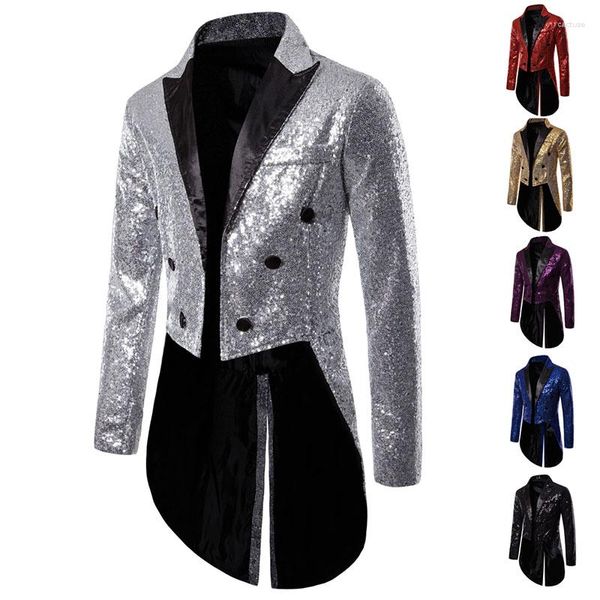 Costumes pour hommes smoking blazer marié veste tailcoat fête paillettes mariage boutonnage paillettes mâle Costume brillant Double scène Costume or