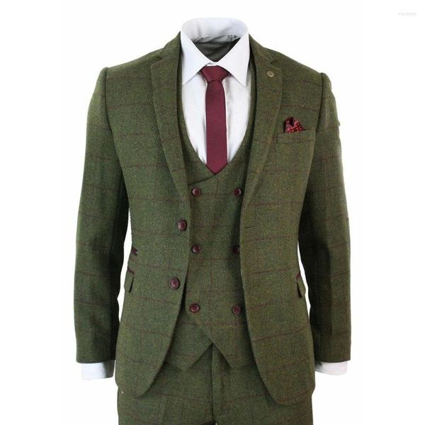 Costumes pour hommes Tuxedo vert olive 3 pièces Tweed Blazers pour hommes 2022 mélanges de laine sur mesure pour les affaires de mariage Jacet gilet pantalon XZ71