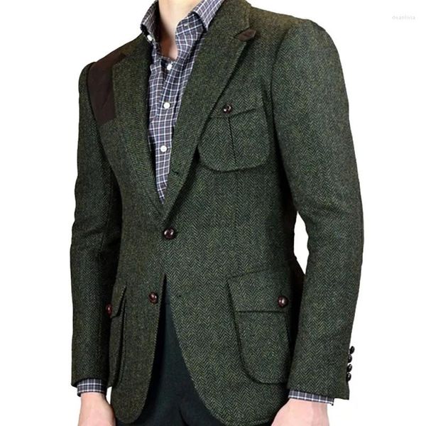 Costumes pour hommes Tweed hommes coupe régulière veste à chevrons avec pantalon mariage sur mesure mariés smoking Banquet robe de bal Blazer ensembles