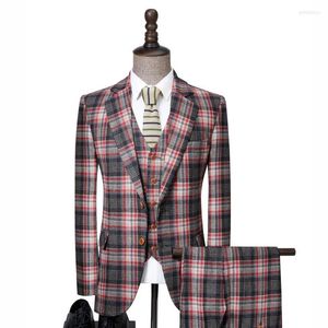 Costumes pour hommes Tweed hommes sur mesure Plaid Terno costume de mariage 2 boutons marié Tuxedos 3 sur mesure (veste pantalon gilet)