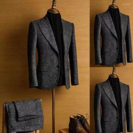 Costumes pour hommes Tweed Mélanges de laine Hommes Blazer formel Masculino Robe Trajes sur mesure Smoking Business Work Wear 2 pièces Veste Pantalon