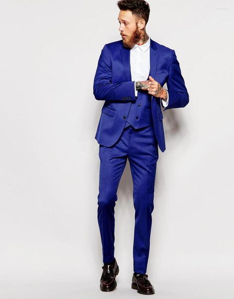 Costumes pour hommes Deux boutons Garçons d'honneur Notch Lapel Groom Tuxedos Royal Blue Men Wedding Man Blazer (Veste Pantalon Tie Vest) B982