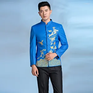 Herenpakken Tweedelige Set Chinese Traditionele Rode Knop Up Patroon Borduren Jurk Kostuum Mannen Bruiloft Broek Plus Size 4xl