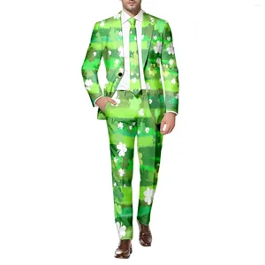 Costumes pour hommes Costume deux pièces Homme St. Patrick's Day Manteau à manches longues et pantalon imprimé bouton multi-poches pour les événements de fête de vacances