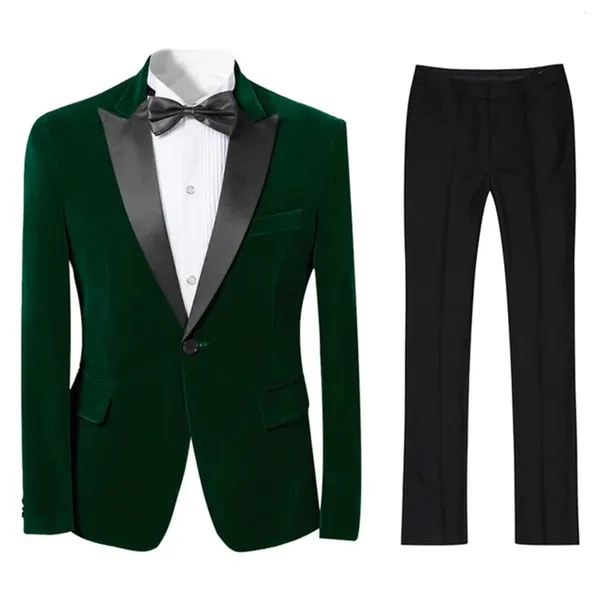 Trajes de hombre Traje de dos piezas Chaqueta de terciopelo con pantalones negros para fiesta de boda formal Fiesta de graduación