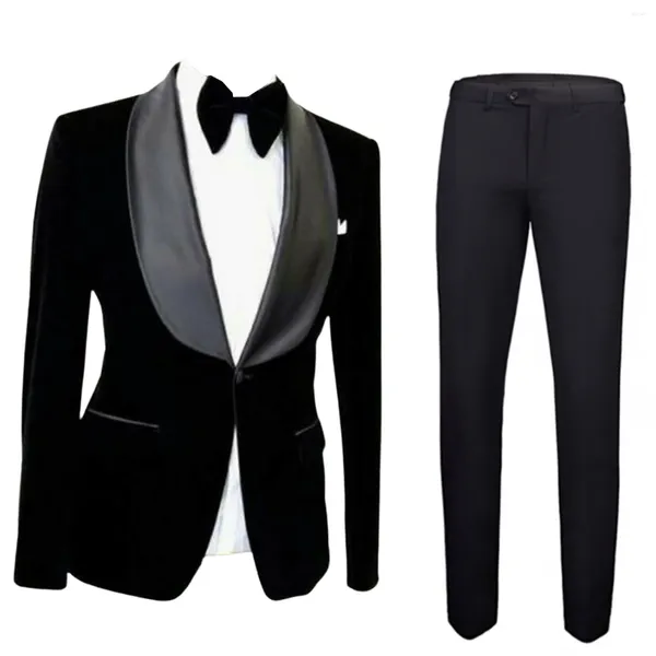 Costume pour hommes en velours veste pantalon noir cosix de châle