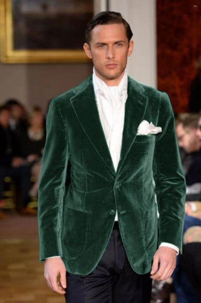 Jacket en velours pour hommes à deux boutons simples seins slim fit élégant de la mode de luxe manteau de fête de fêtard