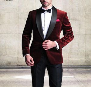 Costumes pour hommes Velvet Hommes 2 pièces Slim Fit Blazer Pantalon Costume Homme Party Satin Châle Revers Mariage Business Tuxedos Groom Homme