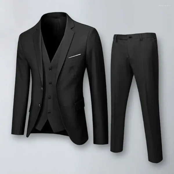 Trajes de hombre chaleco abrigo pantalones conjunto elegante traje de negocios Formal para reuniones de oficina bodas chaqueta antiarrugas ajustada