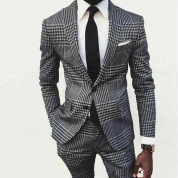 Costumes pour hommes Vintage 2 Pièce Gris Mens Plaid Angleterre Style Notch Lapel Groom Tuxedos De Mariage Soirée Robe De Bal Sur Mesure 2023