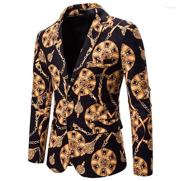 Trajes de hombre Vintage negro dorado barroco Floral Blazer hombres boda esmoquin traje chaqueta escenario cantantes disfraz Homme club nocturno Prom Blazers