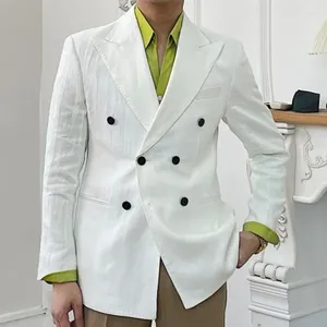 Costumes pour hommes Vintage affaires hommes Blazer Style britannique italien lin col large polyvalent Hombre costume Chaqueta bal