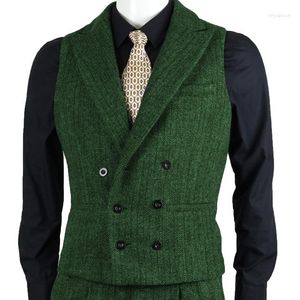 Trajes de hombre Vintage espiga Tweed chaleco de doble botonadura para hombre solo hecho a medida novio boda desgaste Terno Masculino Slim Fit 1 pieza