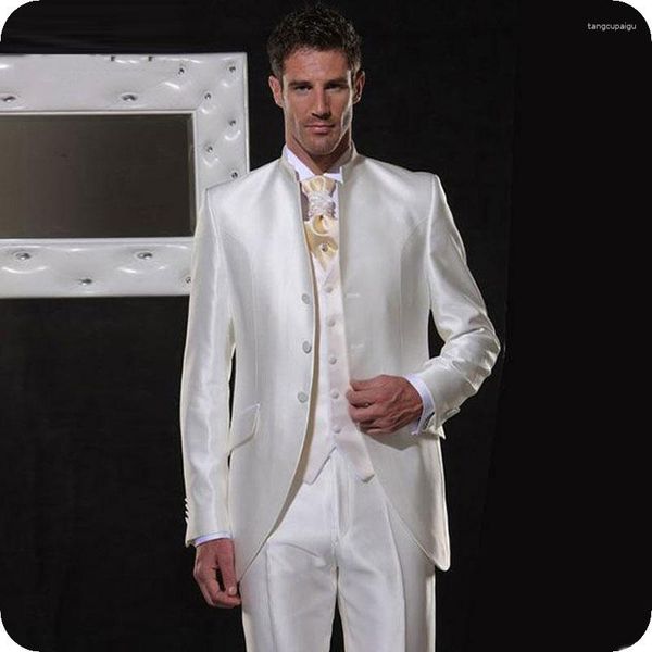 Costumes masculins vintage italien blanc homme mariage slim fit homme blazer stand repeulle costume homme veste 3 pièces pantalon gilet smoot