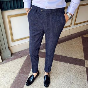 Herenpakken Vintage Old Money Style Broek Business Slim Fit Casual Classic Plaid Suit Wedding Party