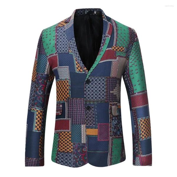 Trajes para hombres Vintage Patchwork Chaqueta africana Chaqueta Hombres Marca Traje de un solo pecho Blazers Chaquetas Fiesta Escenario Banquete Traje de fiesta Homme