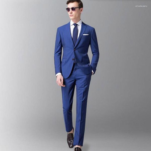 Suits para hombres Vintage Slim Fit Groom Tuxedo Pants Business Royal Blue Classic Men disfraz Homme Man Blazer Jacket Terno Masculino 2 piezas
