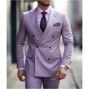 Trajes para hombres Violet Men traje Formal de novio de doble pecho Boda de boda Slim Fit Novio 2 piezas a medida hechos pantalones blazer