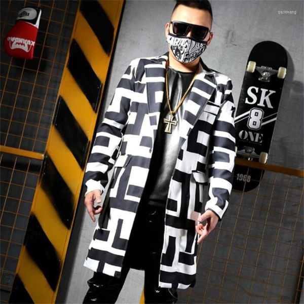 Trajes de hombre Wave Point Blazer Men Designs Jacket Mens Mid-length Coat Trajes de escenario para cantantes Ropa Dance Star Style Dress