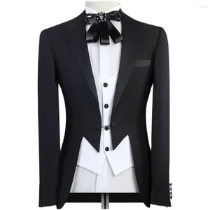 Herenpakken Bruiloft Heren 3-delige zwarte blazer met wit vest Broek Klassieke pasvorm Smoking Formeel Zakelijk Grote en lange maatsets