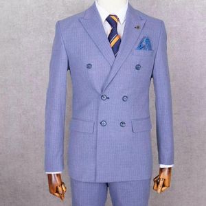 Costumes pour hommes Costume de mariage pour hommes Coupe ajustée Personnalisée Grande taille Violet clair Double boutonnage Robe élégante Homme Gentleman Costume 2 Pièces