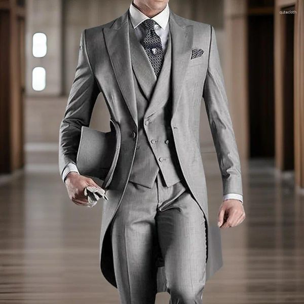 Trajes de hombre, traje de boda para hombre, 3 uds., esmoquin para novio, abrigo Formal de cola de negocios para fiesta de graduación, conjunto de moda masculina (chaqueta, chaleco y pantalones) 2024