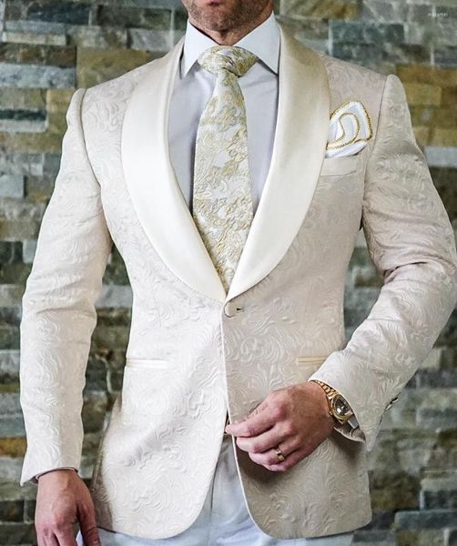 Ternos masculinos casamento homens 2022 slim fit marfim jacquard um botão blazer define personalizado grande tamanho cavalheiro traje 2 peça vestido elegante
