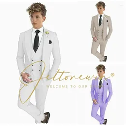 Trajes de hombre, traje de boda para niños, chaqueta blanca, chaleco, pantalones, 3 uds., traje de ceremonia de cumpleaños para caballero y niño