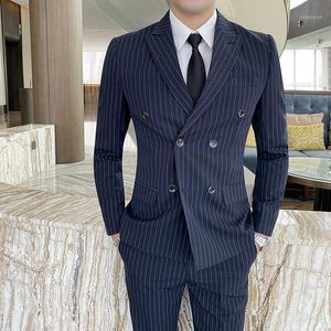 Herenpakken Wedding Tuxedos Custom Made Stripe Three Piece 2023 Fashion Suit Business Male Formal Professional Blazers