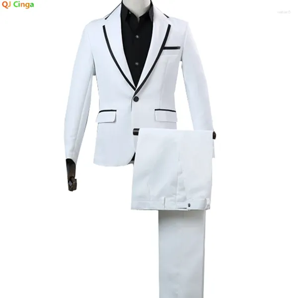 Costumes masculins veste de costume garni noir blanc avec pantalon robe deux pièces de fête de mariage pantalon s m l xl xxl xxxl