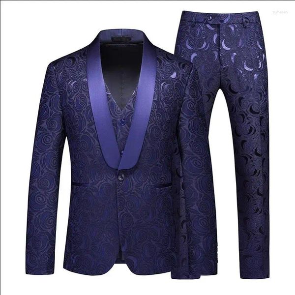 Costumes pour hommes blanc noir velours revers simple boutonnage marié fumer bal mâle Blazer ensemble Slim Fit hommes mariage smoking 6xl