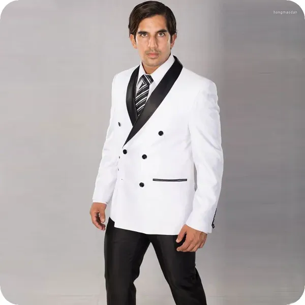 Costumes pour hommes, pantalon de mariage classique blanc, smoking de marié rouge, châle noir à revers, 2 pièces, Slim Fit Terno Masculino, Blazer pour hommes