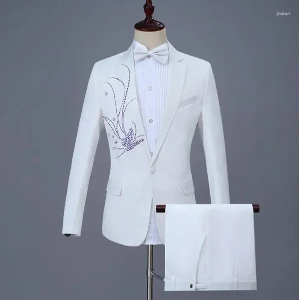 Trajes para hombre, ropa blanca, diseños para hombre, Terno para hombre, trajes de escenario para cantantes, chaqueta, Blazer de lentejuelas, estilo estrella de baile