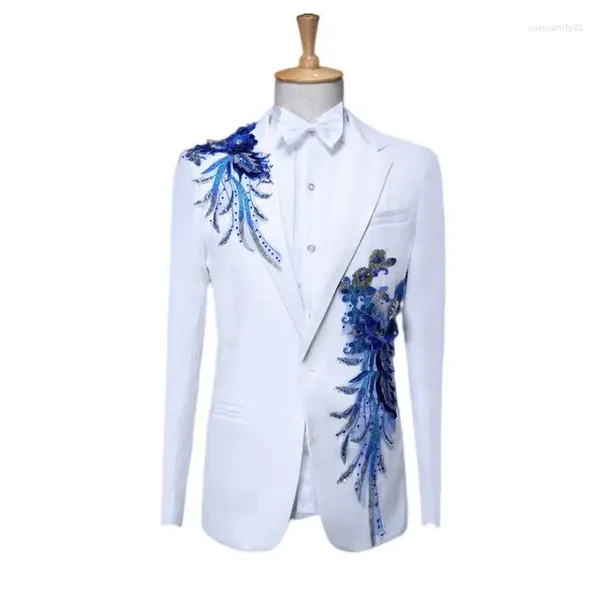 Costumes pour hommes Vêtements blancs Hommes Designs Masculino Homme Terno Costumes de scène Chanteurs Veste Paillettes Blazer Dance Star Style Robe