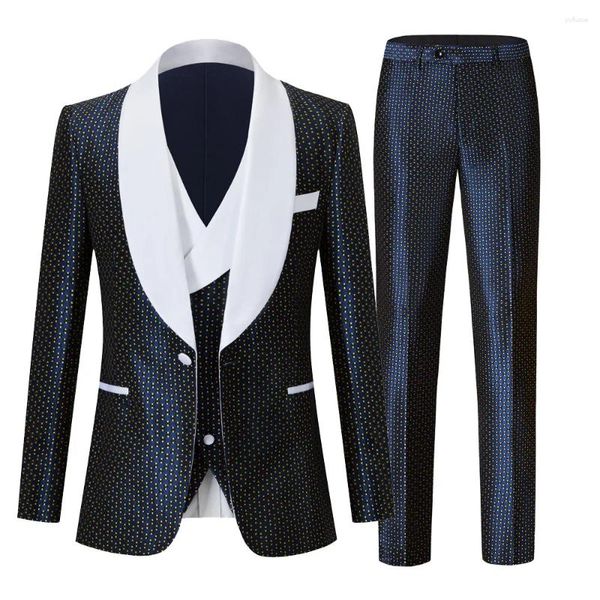 Trajes para hombres Blazer de un solo botón con cuello blanco Chaleco Pantalones 3 piezas para hombres Traje informal de negocios de gama alta de lujo Slim Fit Easy Care Homme