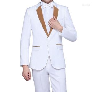 Costumes pour hommes Costume blanc Homme un bouton garçons d'honneur revers cranté marié Tuxedos hommes mariage/bal homme Blazer (veste pantalon cravate)