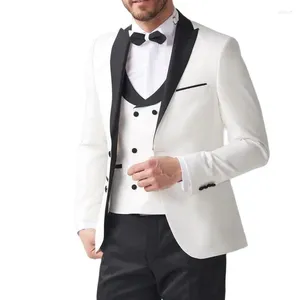 Costumes pour hommes Costume blanc Homme Slim Fit Hommes 3 pcs Double boutonnage Mariage Tuxedos Groom Prom Terno Masculino Blazer Veste Pantalon Gilet