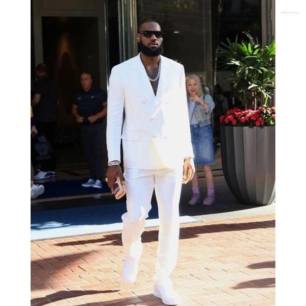 Costumes masculins Blanc Double Breasted Celebrity Mens Custom Weddos Tuxedos Tapis rouge tenues Dîner Prom Party Blazer (pantalon de veste)
