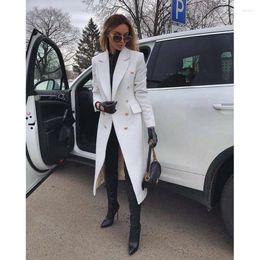 Costumes masculins Blanc Double Blazer Long Blazer For Women Slim Fit One Piece Office Office Forme Robes Elegant