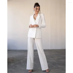 Trajes para hombre, pantalones blancos elegantes para mujer, traje Formal con solapa de muesca, trajes de doble botonadura, conjuntos informales de 2 piezas para boda y oficina para mujer