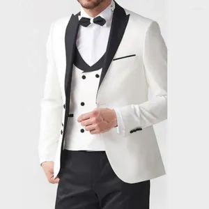 Costumes masculins veste blanche pantalon noir élégant hommes de mariage marié smooto projedo blazers hombre de haute qualité personnalisé 3 pièces set custome homme