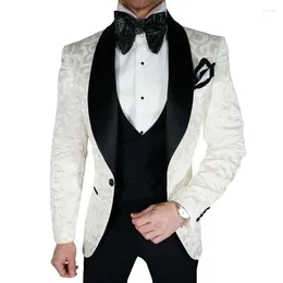 Trajes de Hombre, Blazer de Jacquard blanco, chaleco negro, pantalones, 3 uds. Para boda, Fiesta Formal personalizada, Traje Elegante para Hombre
