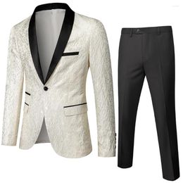 Costumes masculins Jacquard Tuxedo Banquet de la fête pour hommes 2 pièces Red Wedding Grooming Slim Fit Blazer and Pantal