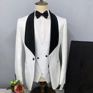 Costumes pour hommes Tissu jacquard en treillis blanc 3D Dot Print Man Costume Ensemble élégant Designer de luxe Boyfriend Slim Fit Blazer Robe de cérémonie de mariage