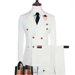 Herrenanzüge Weiß Männer 2 Stück Jacke Hosen Boutique Slim Smoking Business Bräutigam Hochzeit Zweireiher Blazer Sets Kostüm Homme